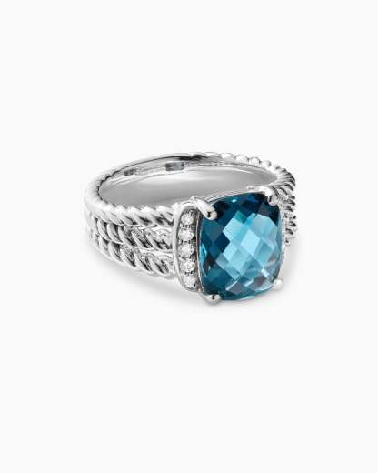 Petite Wheaton庐 Sterling Silver with Hampton Blue Topaz and Diamonds, 10mm