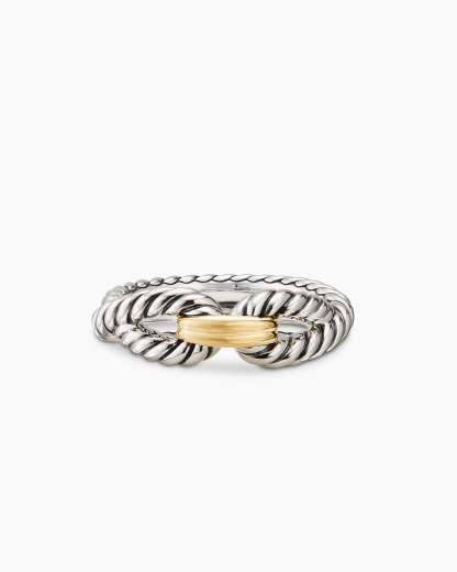 Cable Loop Band Ring Sterling Silver with 18K Yellow Gold, 7mm