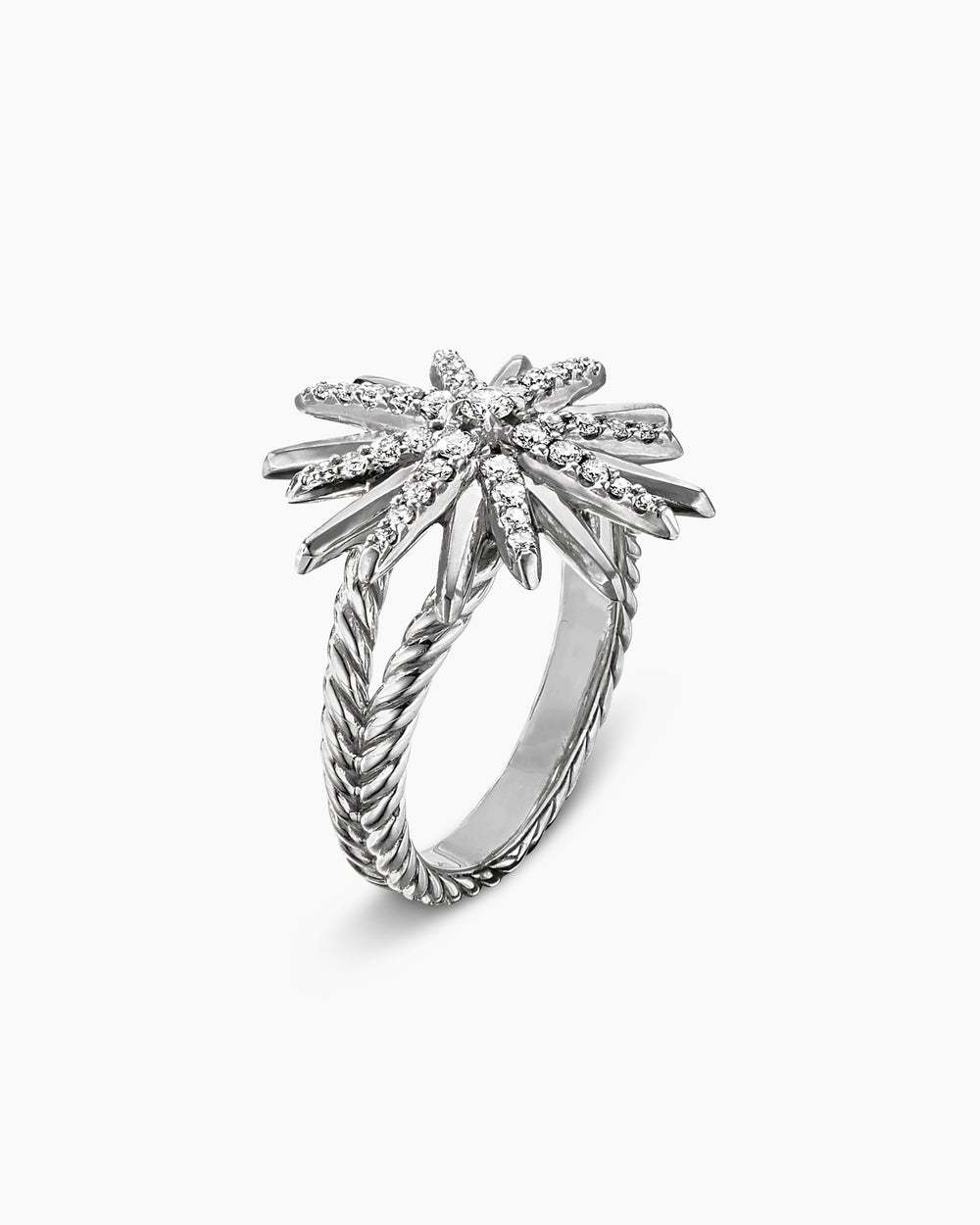 Starburst Ring Sterling Silver with Diamonds, 19mm