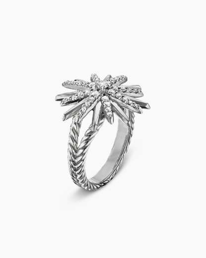 Starburst Ring Sterling Silver with Diamonds, 19mm