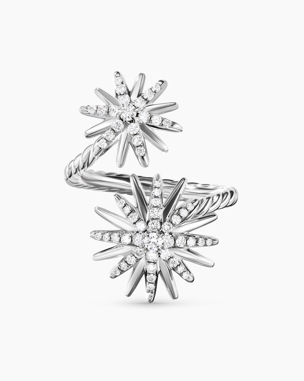 Starburst Bypass Ring Sterling Silver with Diamonds, 27.5mm