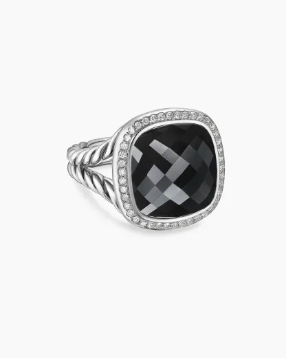 Albion® Ring Sterling Silver with Black Onyx and Diamonds, 14mm
