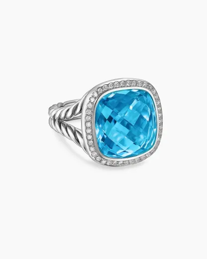 Albion® Ring Sterling Silver with Blue Topaz and Diamonds, 14mm