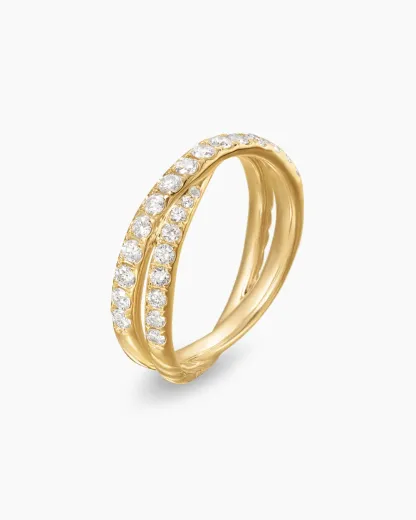Pavé Crossover Ring 18K Yellow Gold with Diamonds, 6mm