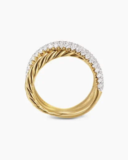 Crossover Two Row Ring 18K Yellow Gold with Diamonds, 7.5mm