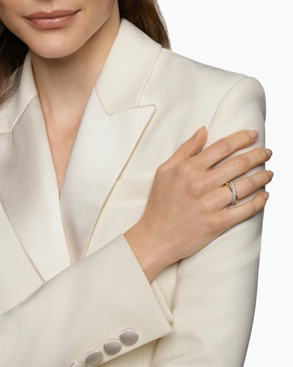 Crossover Two Row Ring 18K Yellow Gold with Diamonds, 7.5mm