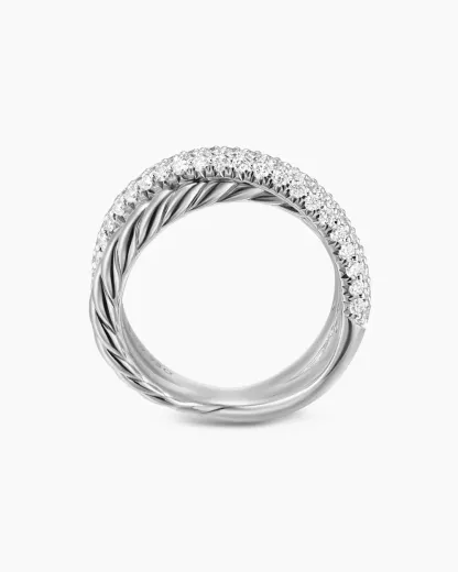 Crossover Two Row Ring Sterling Silver with Diamonds, 7.5mm