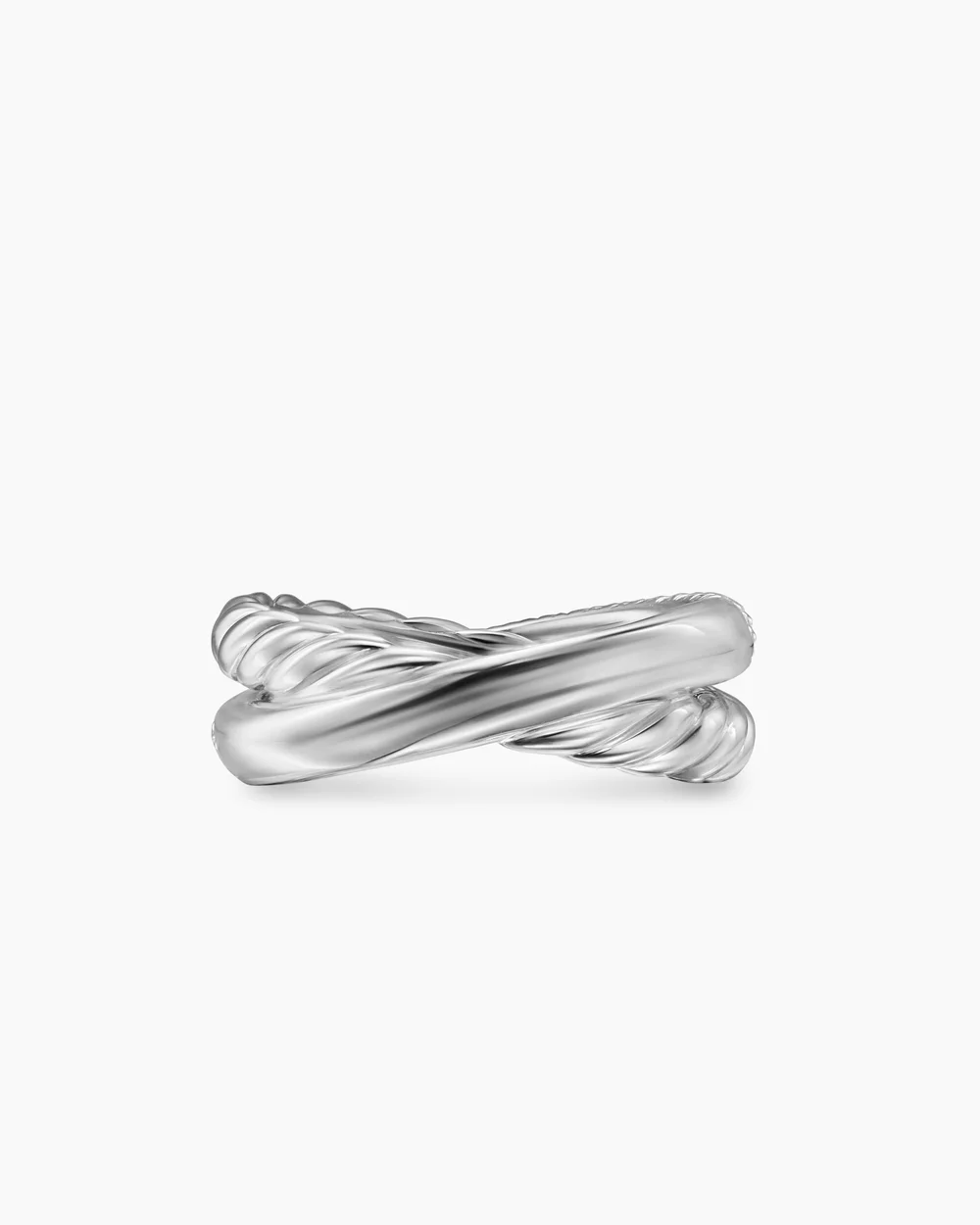 Crossover Two Row Ring Sterling Silver with Diamonds, 7.5mm