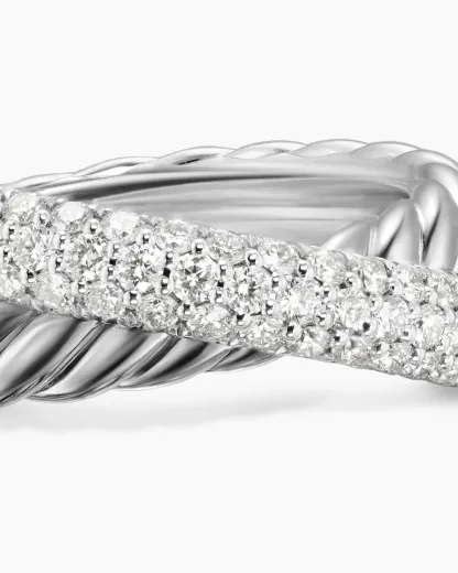 Crossover Two Row Ring Sterling Silver with Diamonds, 7.5mm