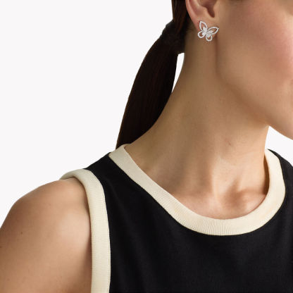 Butterfly Silhouette Diamond Stud Earrings WHITE GOLD