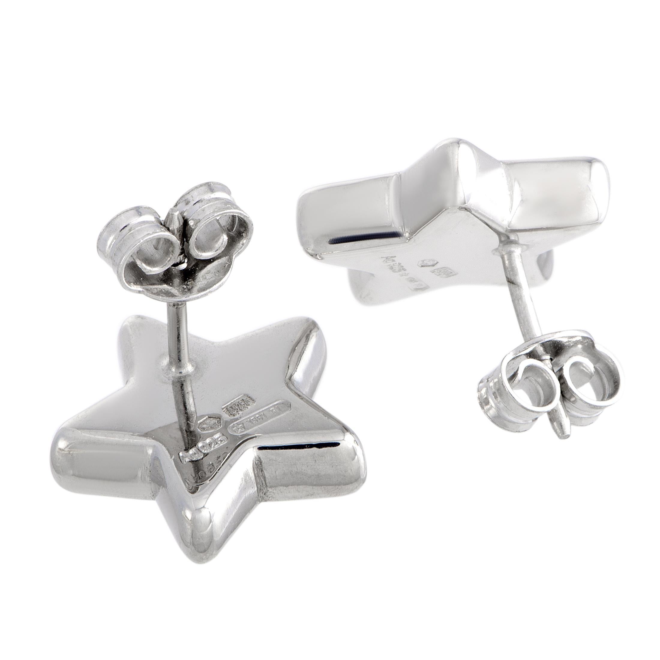 Trademark Rhodium-Plated Silver Star Stud Earrings