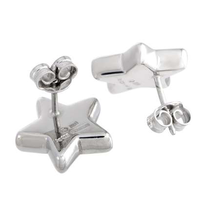 Trademark Rhodium-Plated Silver Star Stud Earrings