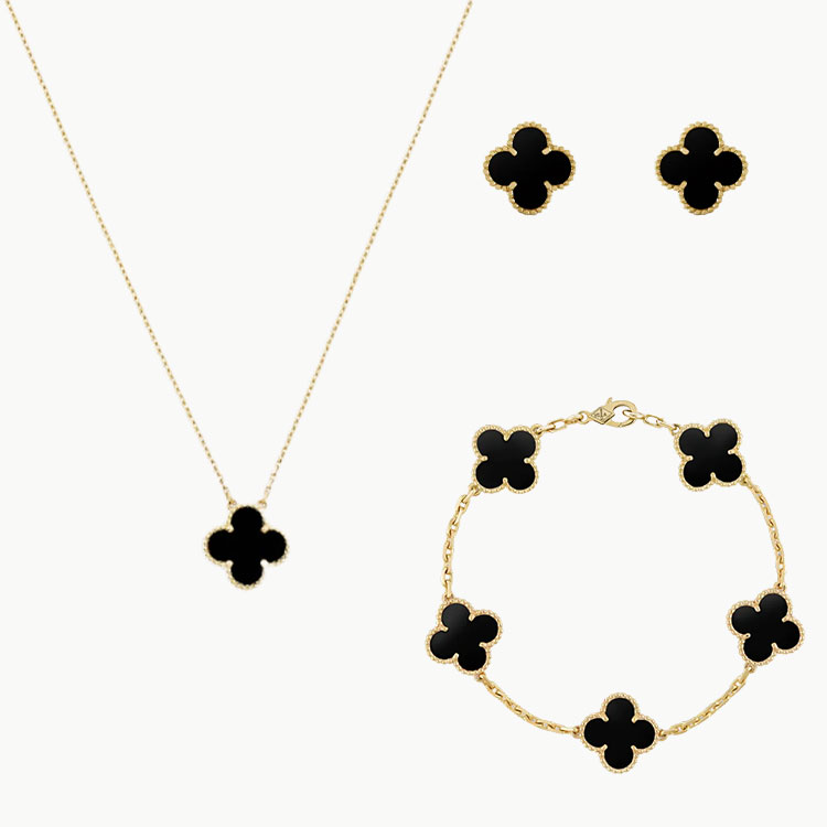 3-PIECE GOLD CLOVER JEWELRY SET: NECKLACE, BRACELET & EARRINGS