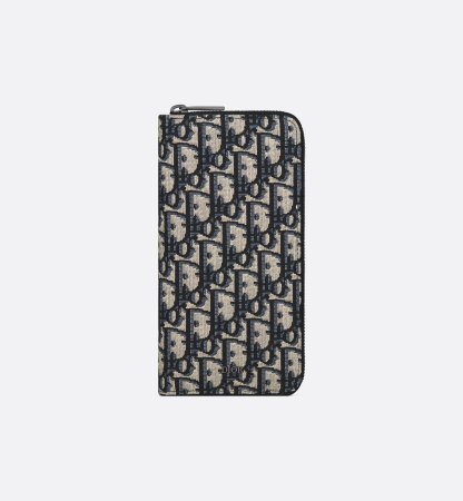 Vertical Long Zipped Wallet Beige and Black Oblique Jacquard