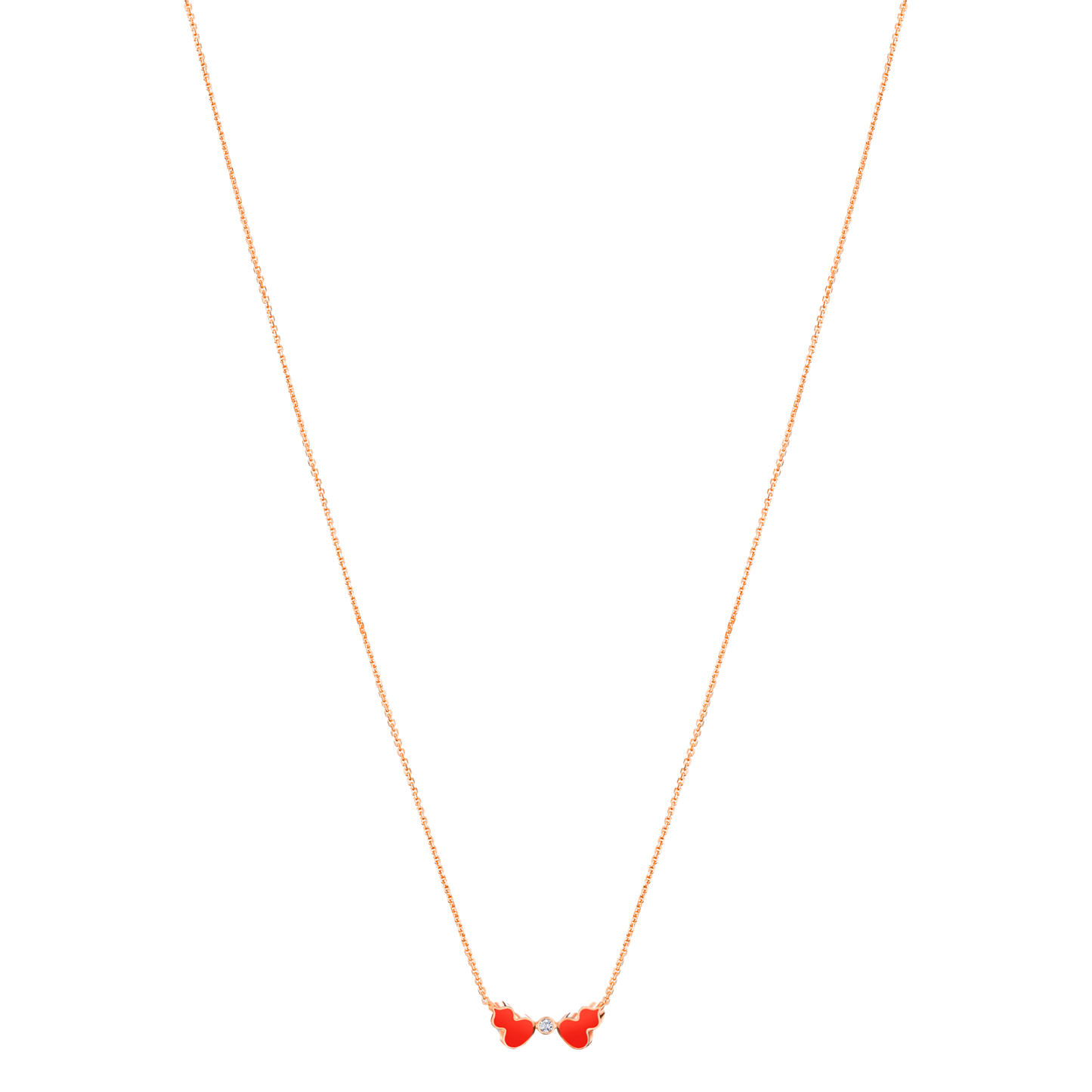 Wulu necklace in 18K rose gold with diamonds and red HyCeram®