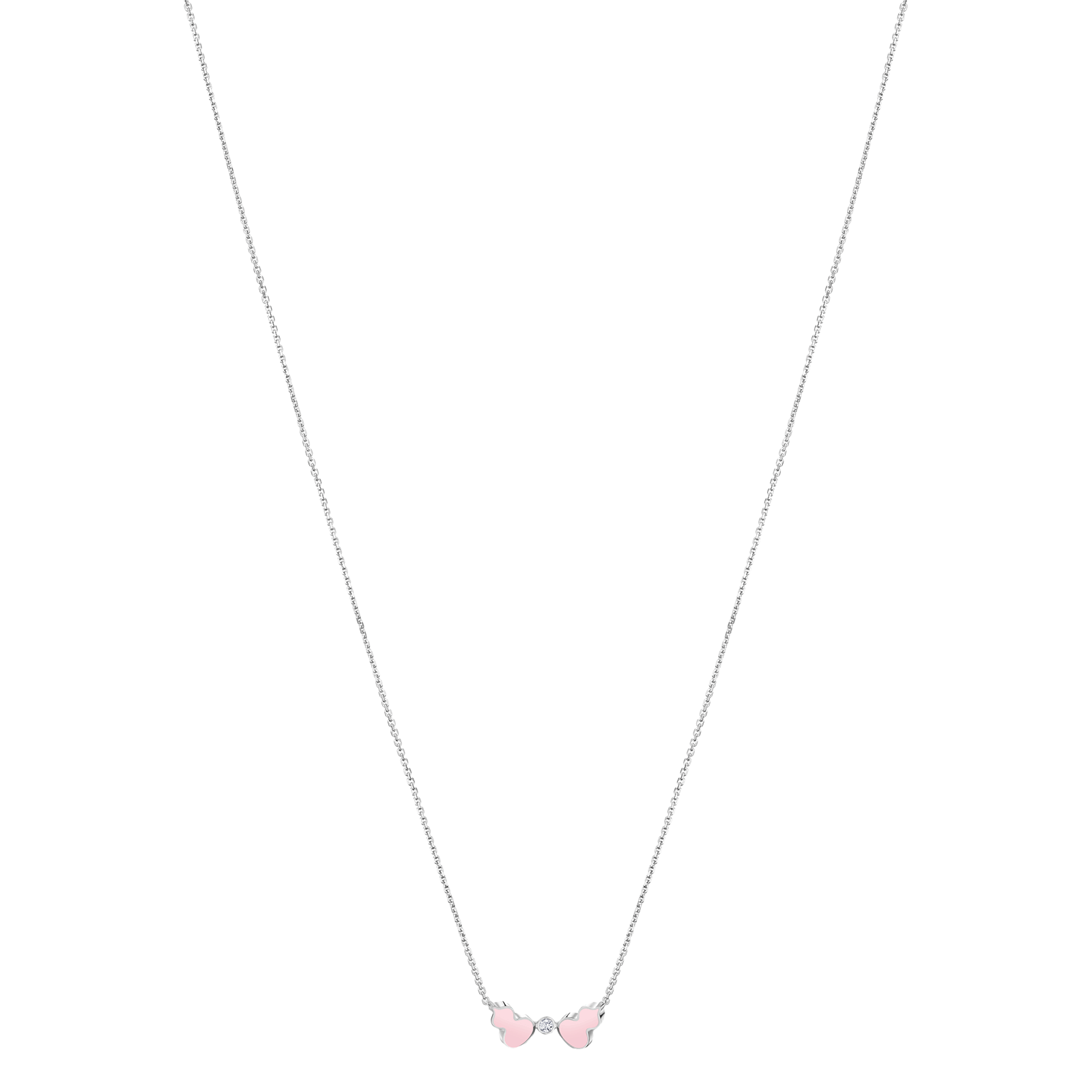 Wulu necklace in 18K white gold with diamond and pink HyCeram®