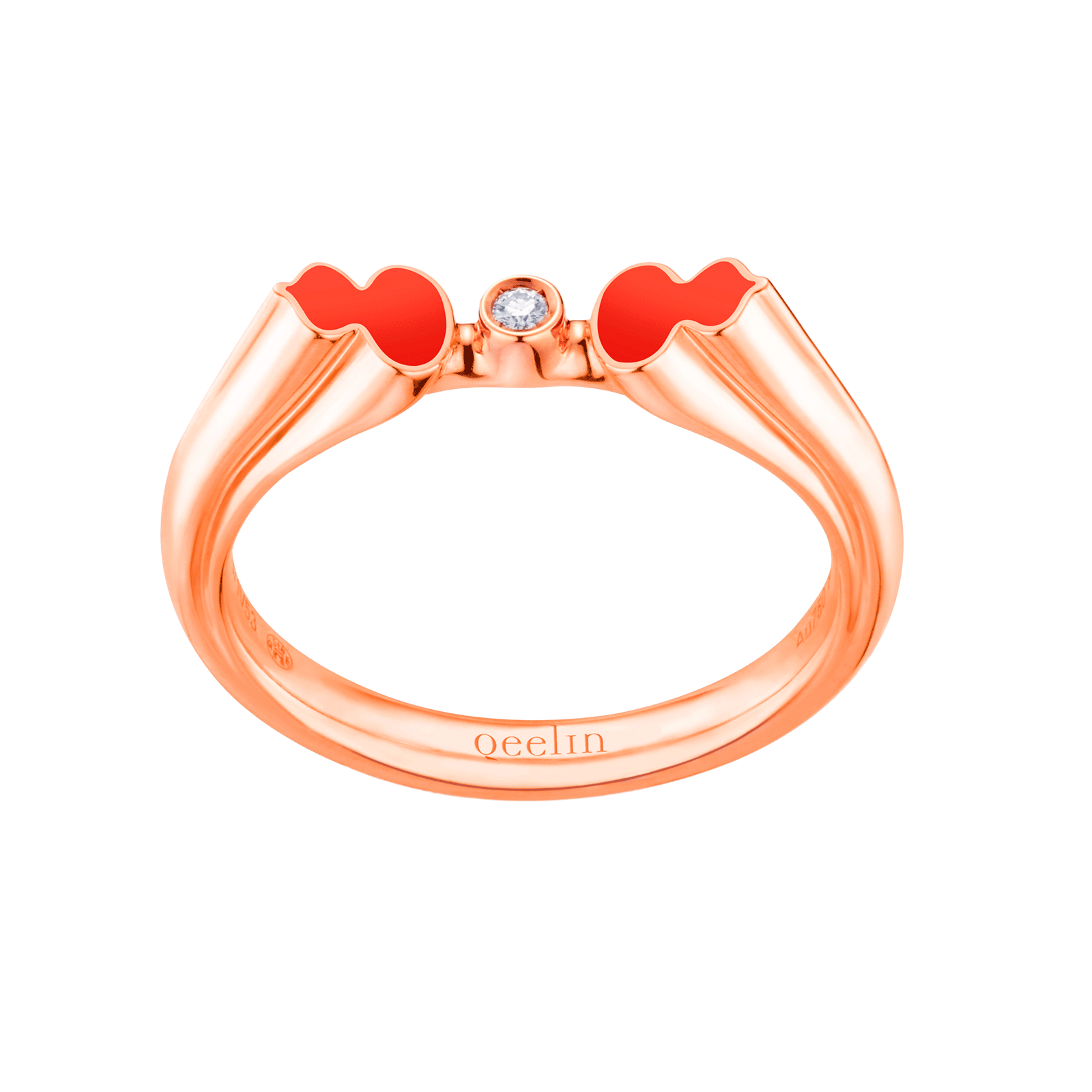Wulu ring in 18K rose gold with diamonds and red HyCeram庐