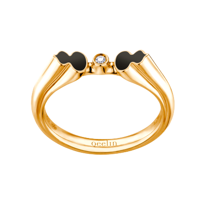 Wulu ring in 18K yellow gold with diamond and black HyCeram庐