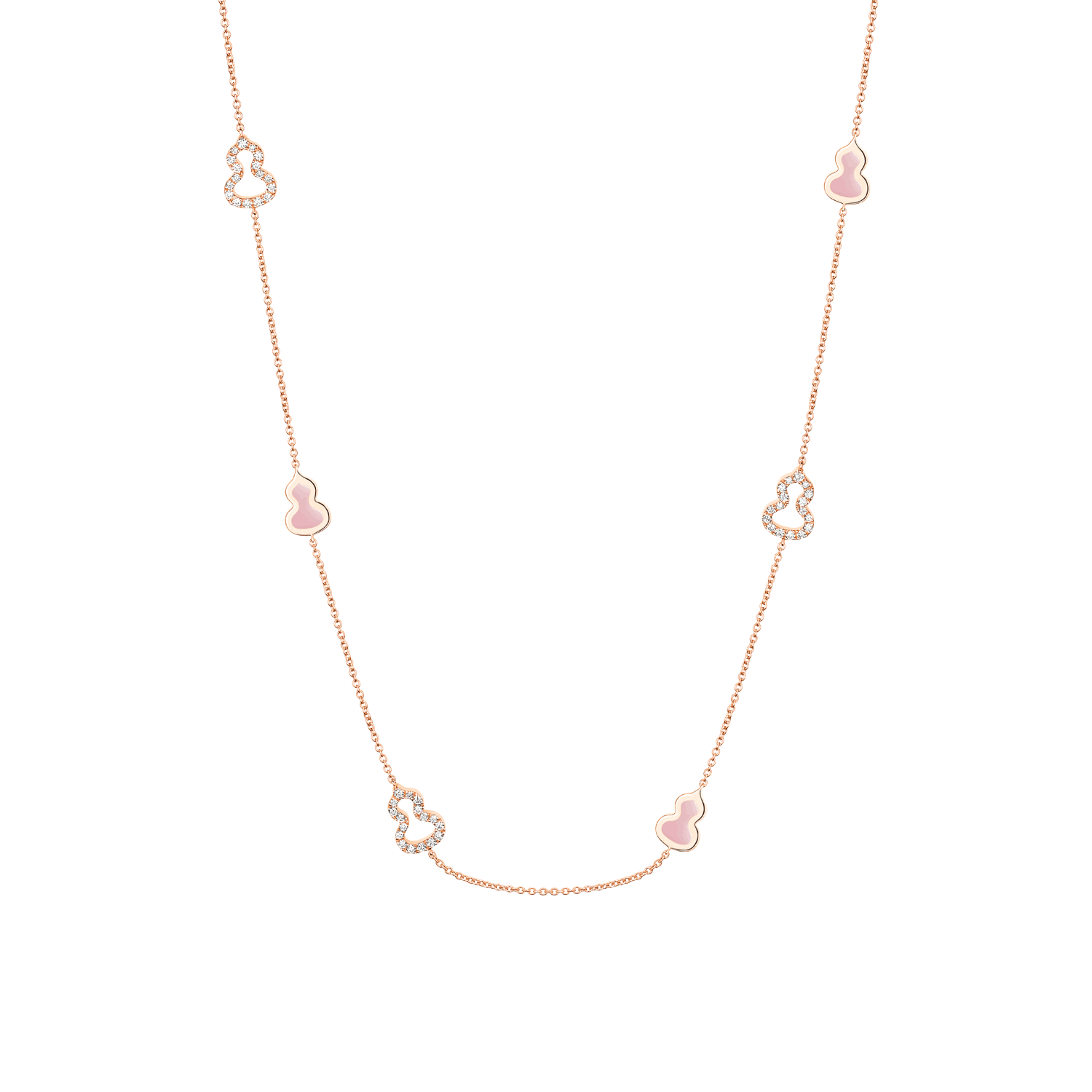 Wulu 22 inches Sautoir necklace in 18K rose gold with pink enamel