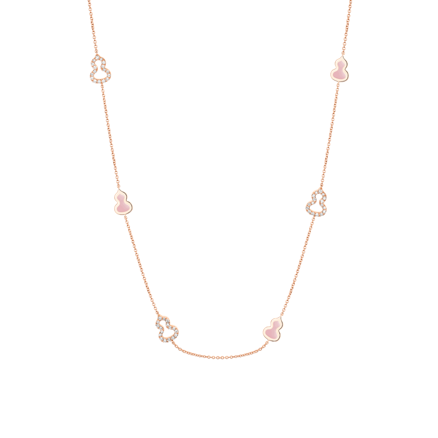 Wulu 22 inches Sautoir necklace in 18K rose gold with pink enamel
