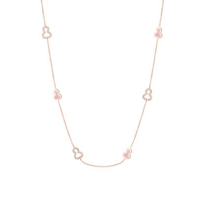 Wulu 22 inches Sautoir necklace in 18K rose gold with pink enamel