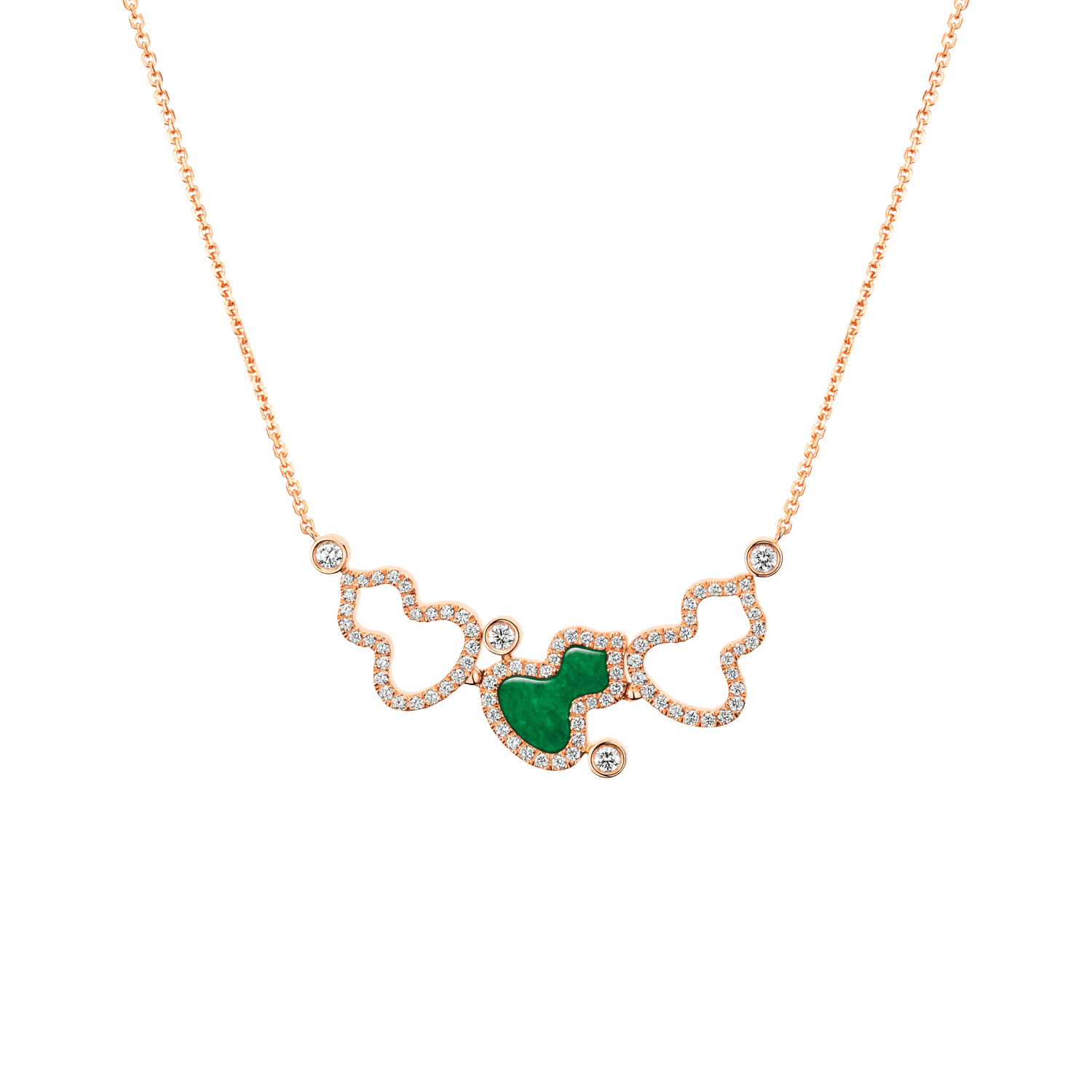 Wulu necklace in 18K rose gold with diamonds and jade