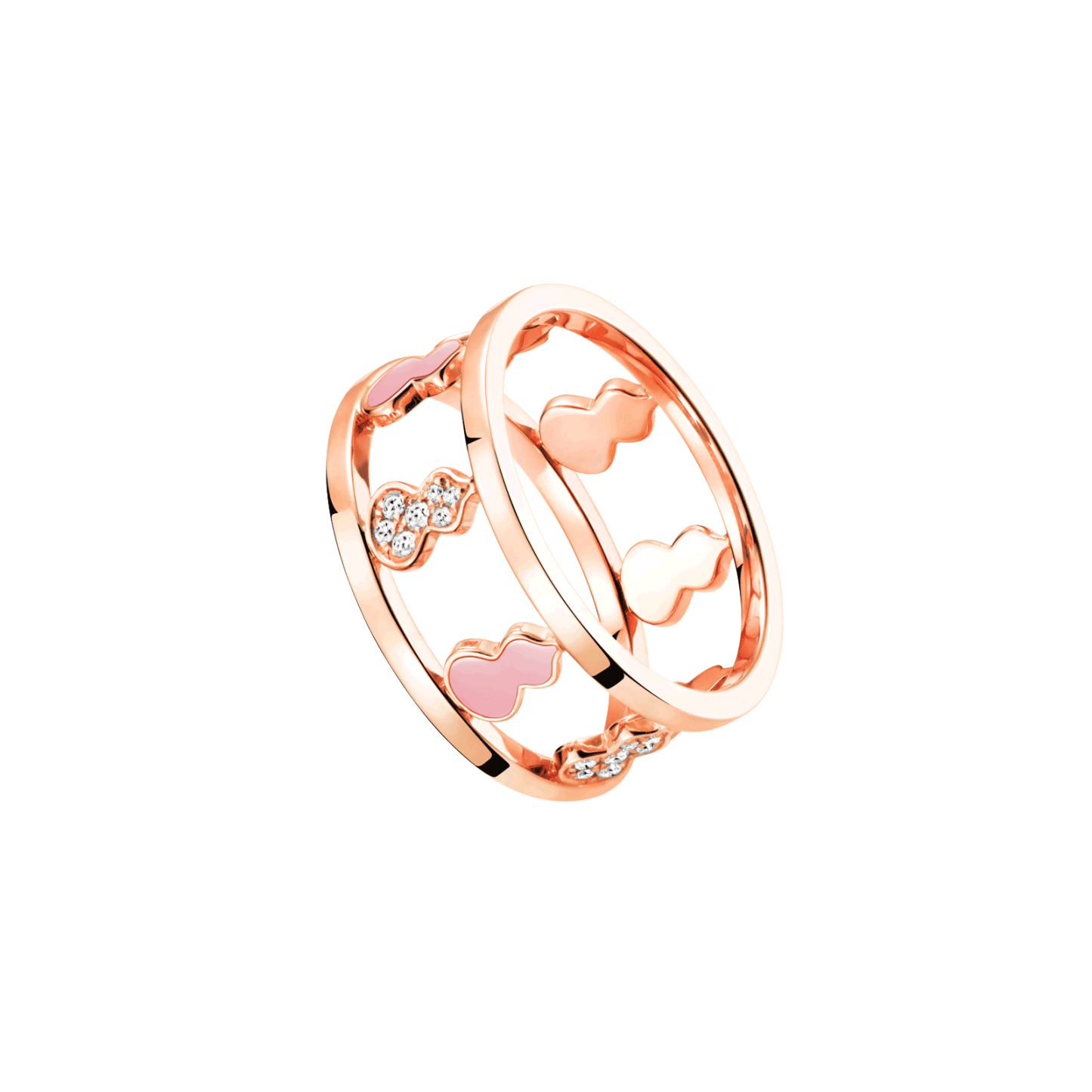 Wulu ring in 18K rose gold with diamonds and pink HyCeram庐