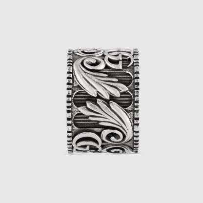 DOUBLE G SILVER RING WITH LEAVES