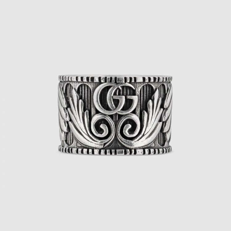 DOUBLE G SILVER RING WITH LEAVES