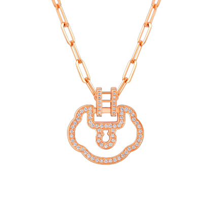 Medium Yu Yi necklace in 18K rose gold with diamonds