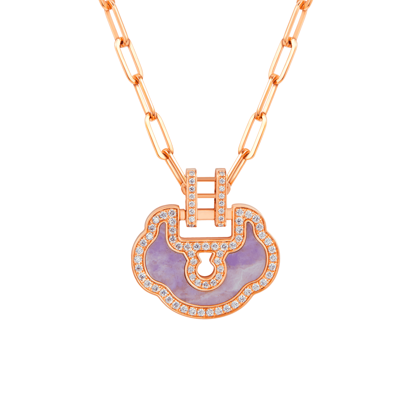 Medium Yu Yi necklace in 18K rose gold with diamonds and jade