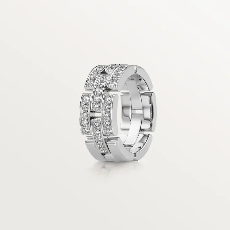 MAILLON PANTHÈRE RING, 3 HALF DIAMOND-PAVED ROWS