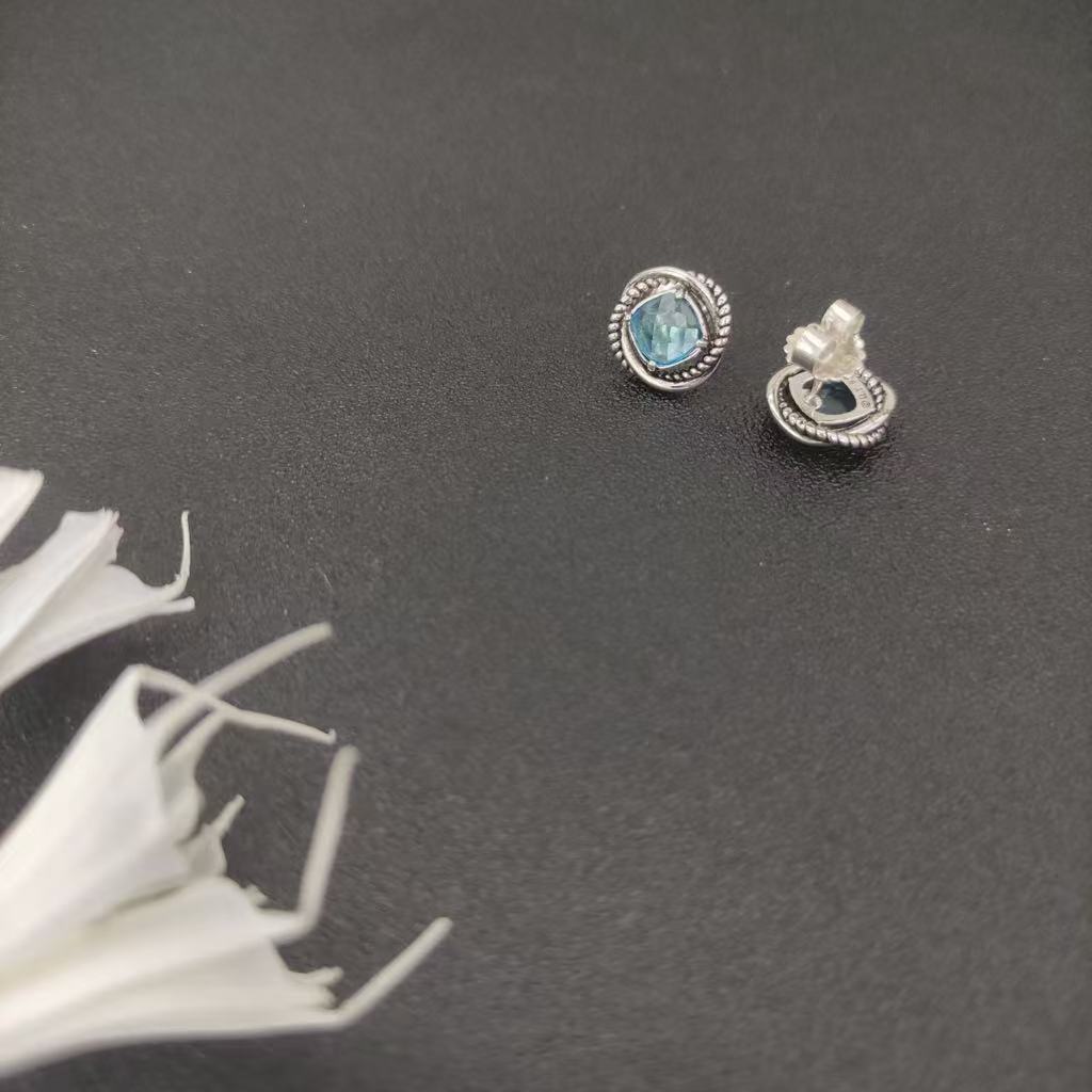 Infinity Stud Earrings Sterling Silver with Blue Topaz, 13mm