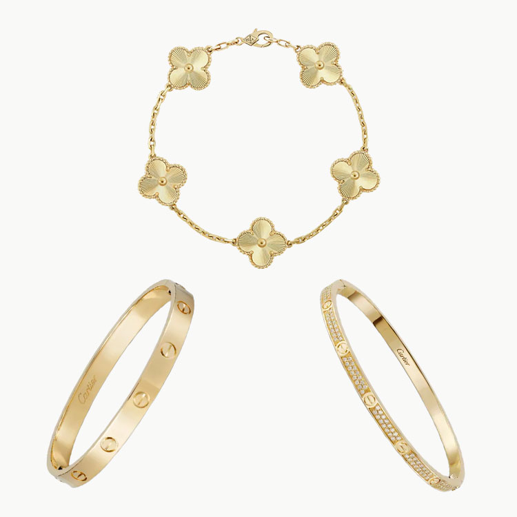 3‑Piece Icon Stack – Love Bracelet, clover & Diamonds