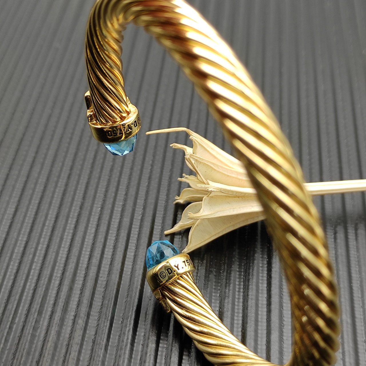 7mm Cable Bracelet with Blue  & Diamond Accents