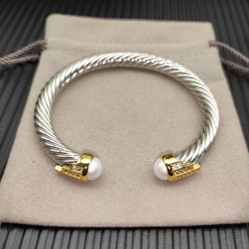 7mm Cable Bracelet with Pearls & Diamond Accents – Gold Cap
