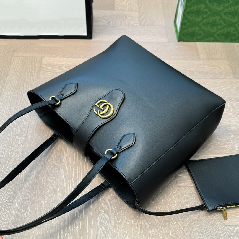 New Sakai Calfskin Lux Medium Dahlia Tote Black