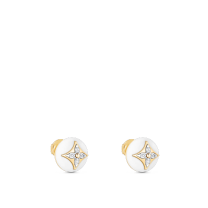 B Blossom Studs, Yellow Gold, White Gold, White Agate And Diamonds