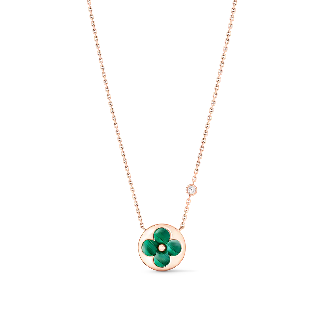 Color Blossom BB Sun Pendant, Pink gold, Malachite and diamond