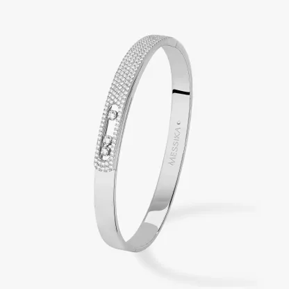 Move Noa Semi Pavé Bangle White Gold Diamond Bracelet