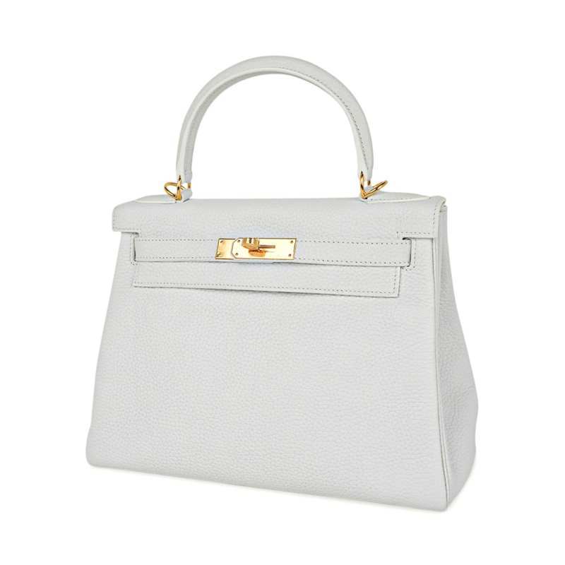 Kelly 28 Retourne Bag White Clemence Leather with Gold Hardware