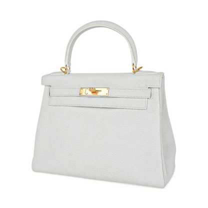 Kelly 28 Retourne Bag White Clemence Leather with Gold Hardware