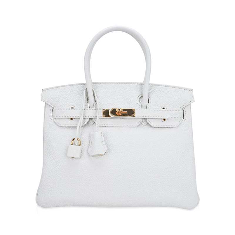 Birkin 30 Bag White Clemence Leather with Gold Hardware