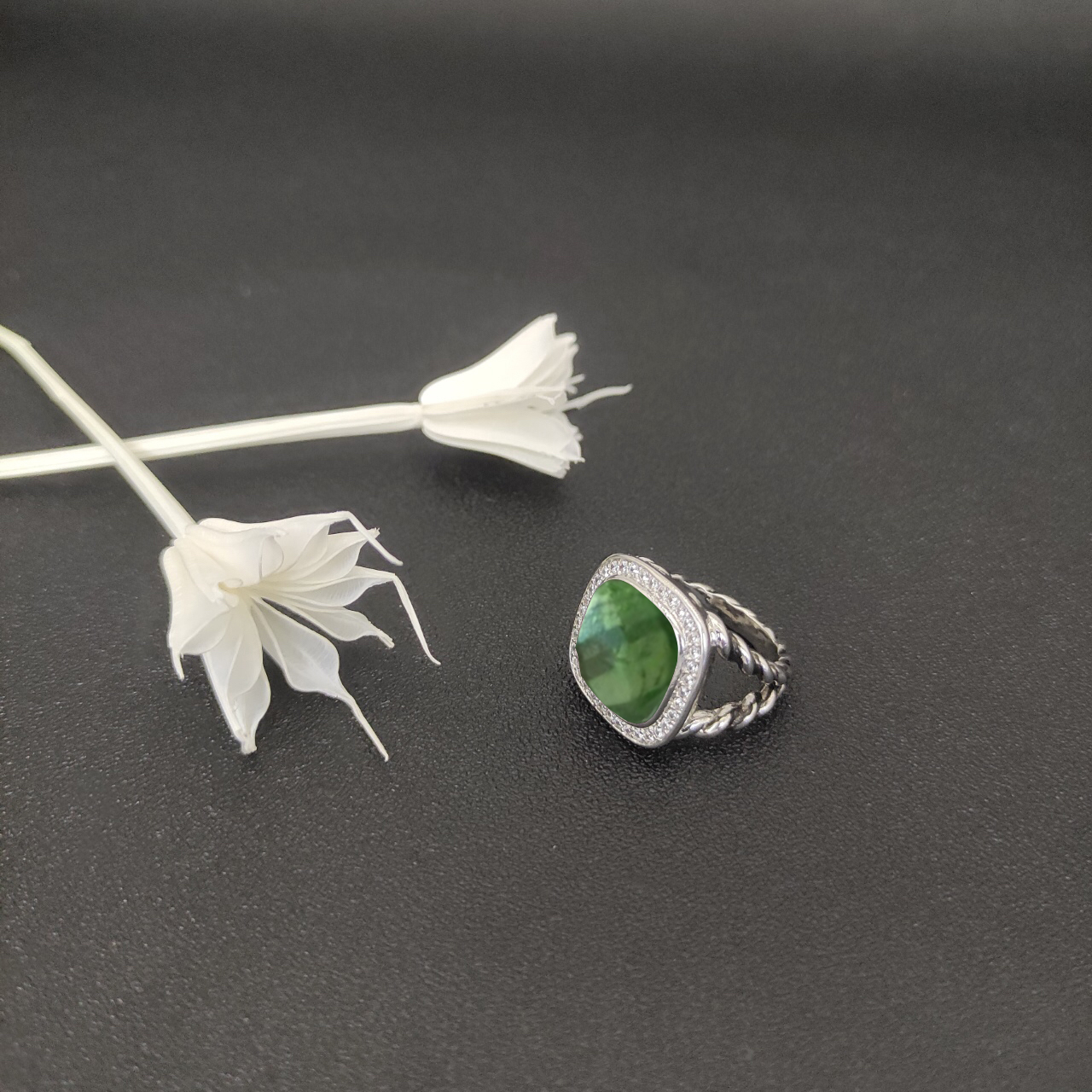 Albion® Ring Sterling Silver with Prasiolite and Diamonds, 14mm