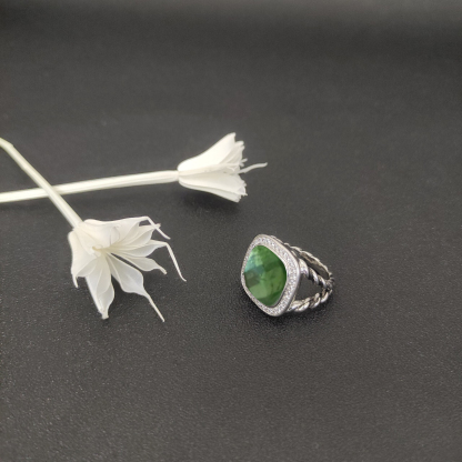 Albion® Ring Sterling Silver with Prasiolite and Diamonds, 14mm