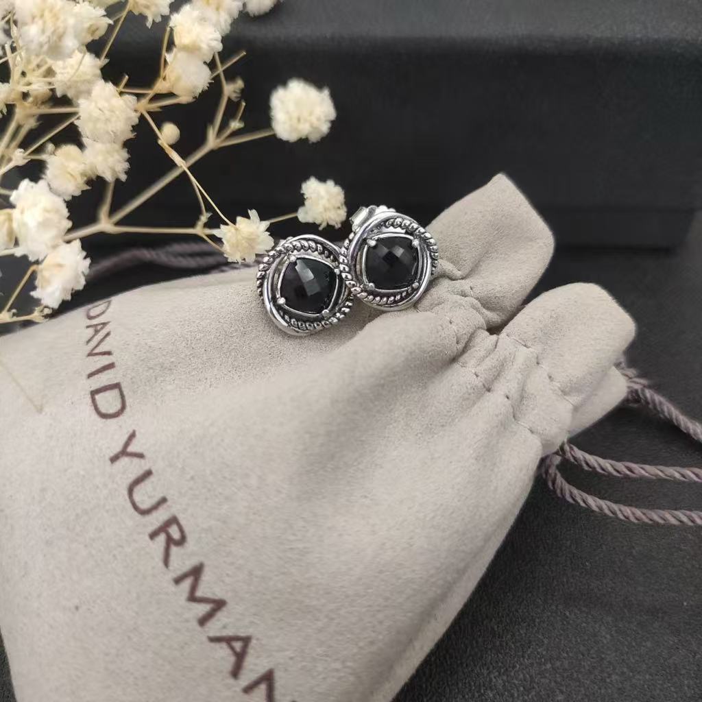 Infinity Stud Earrings Sterling Silver with Black Onyx, 13mm