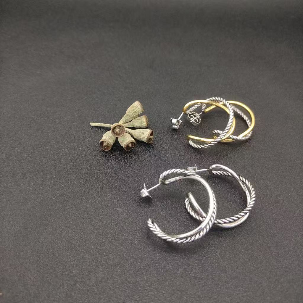 Crossover Hoop Earrings Sterling Silver with 18K Yellow Gold 33.7mm