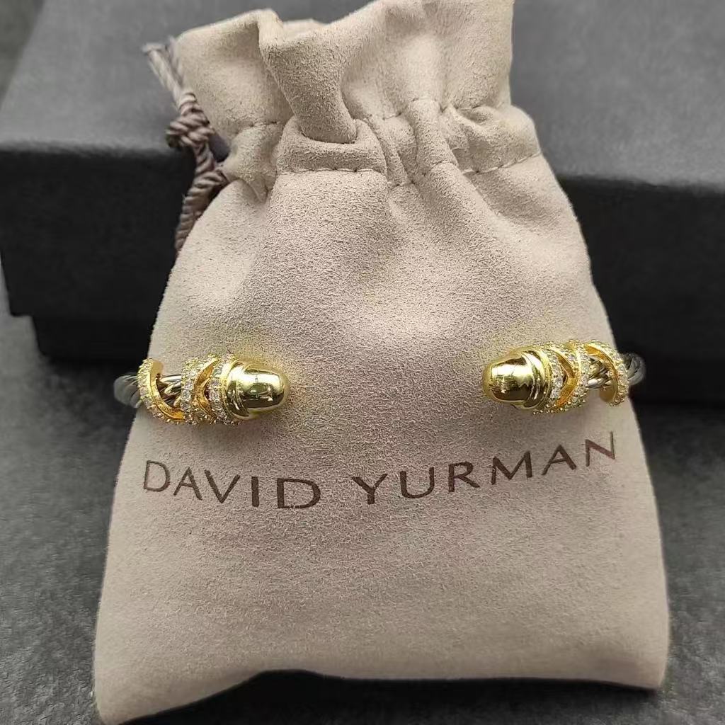 Petite Helena Classic Cable Bracelet Sterling Silver with 18K Yellow Gold, Gold Domes and Diamonds, 4mm