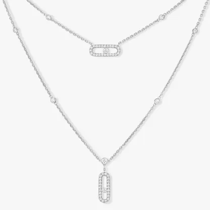 Move Uno 2 Rows Pavé White Gold Diamond Necklace