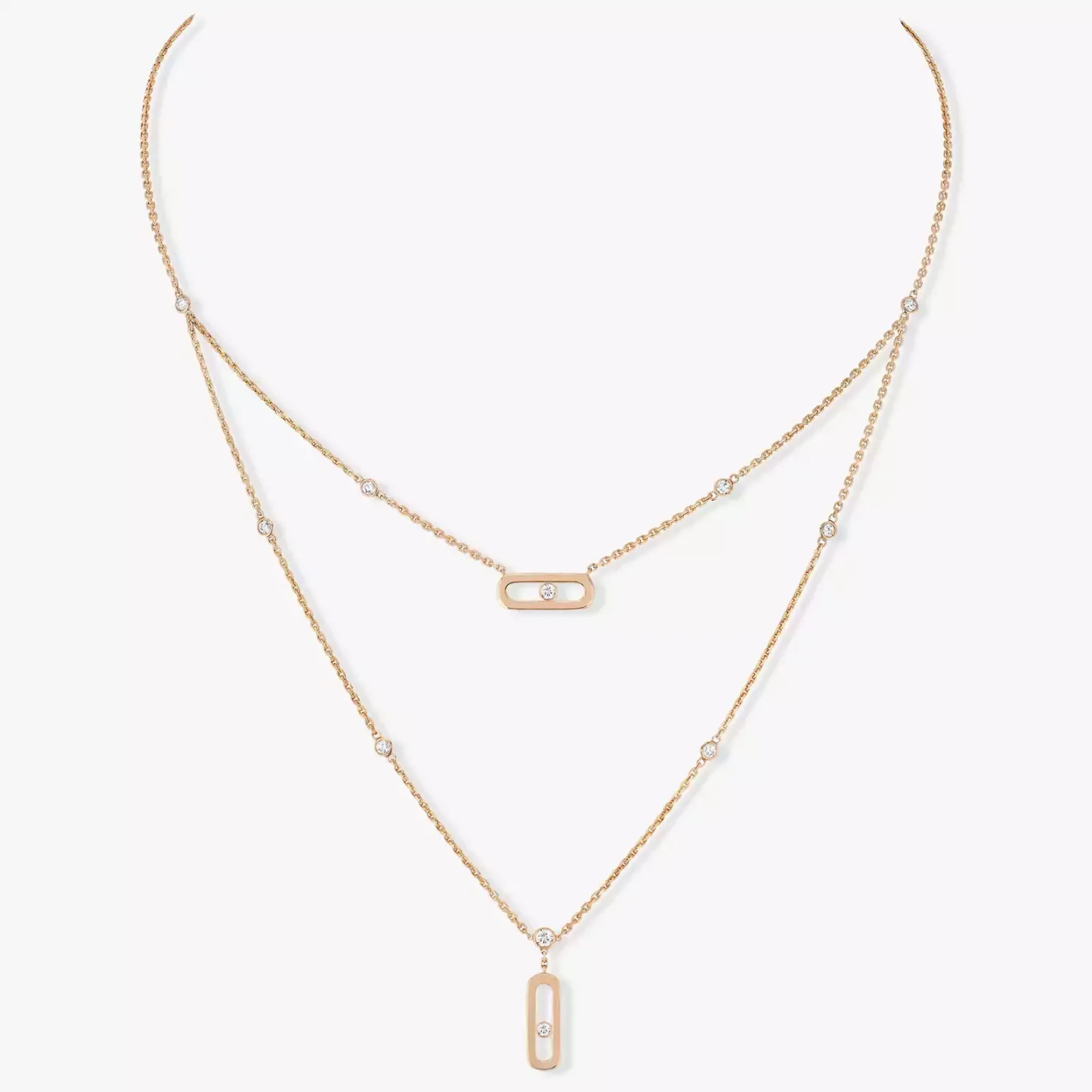 Move Uno 2 Rows Pink Gold Diamond Necklace